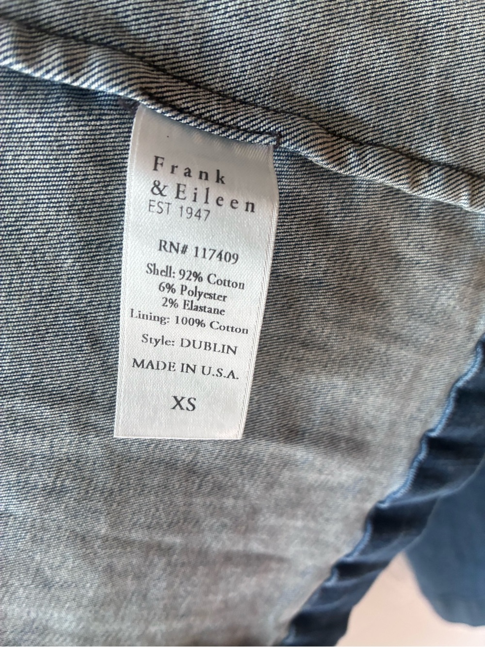 Frank & Eileen Dublin Italian Performance Denim XS Blazer - Picture 4 of 4